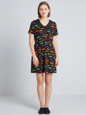 ModCloth Colourful Rainbow Sharks Dress